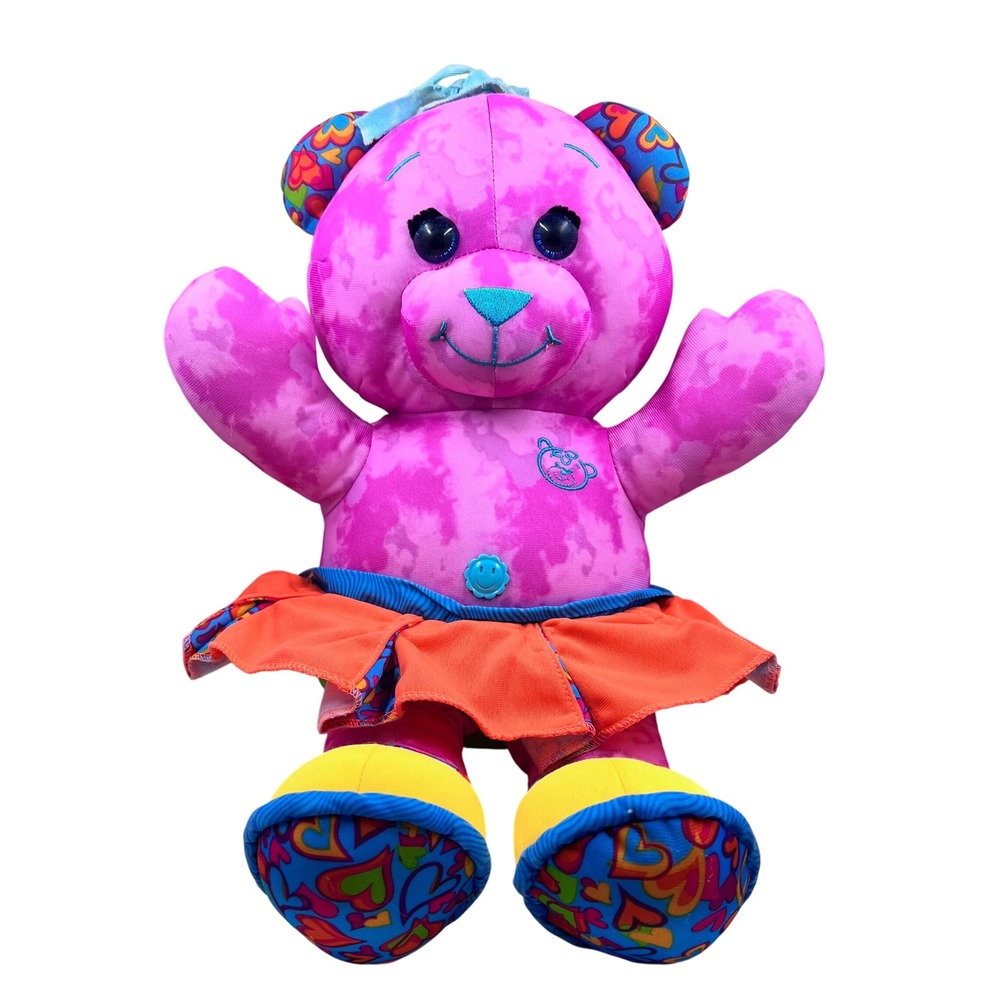 Doodle Bear Plush Toy Pink Tie Dye Dress Colorful Hearts Vintage‎ 2005
